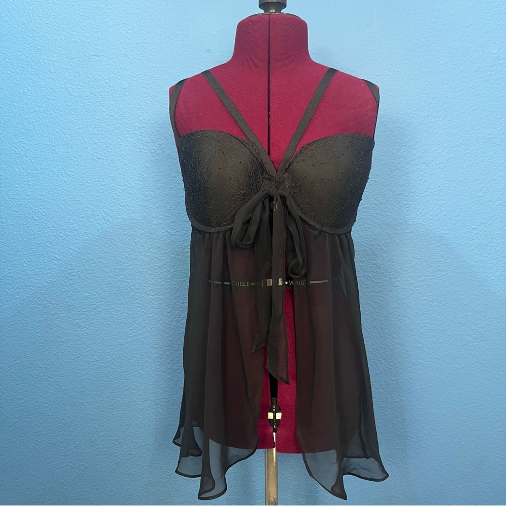 2014 Victoria's Secret Black Sheer Babydoll Nightie Bondage Staps Women Size 36D